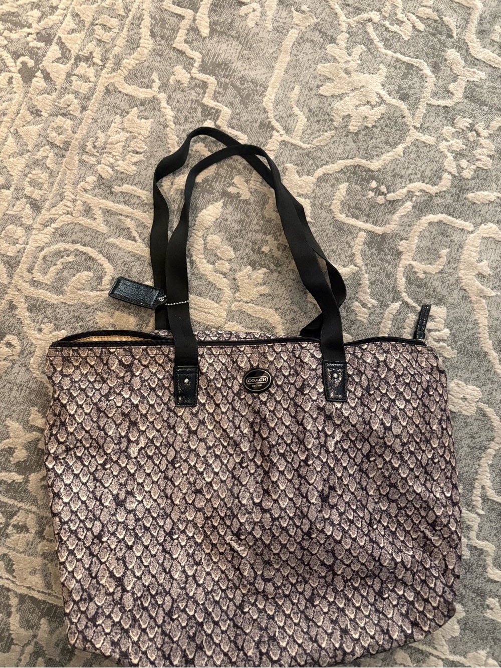 Coach Metallic Snake-Print Tote in Pewter and Black
